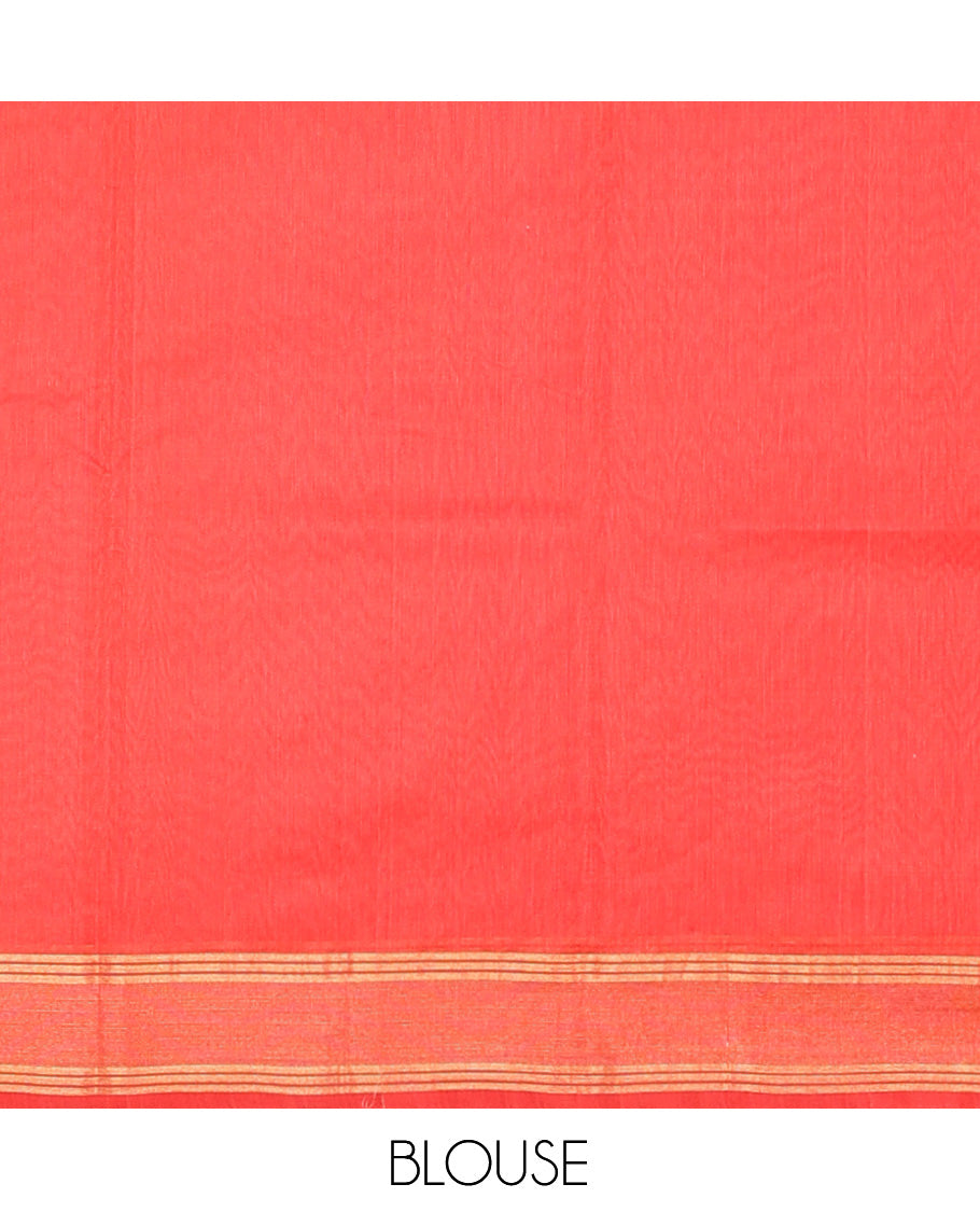 Pink Silk Cotton Saree, Decorated with Zari Buttas, Complemented by a Contrast Zari Border, Intricate Pallu, and a Contrast Blouse