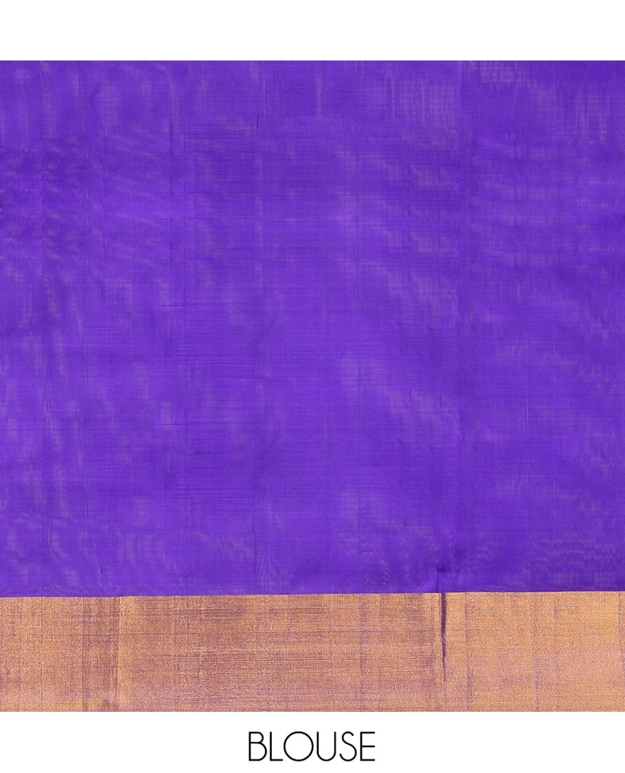 Grey Uppada Silk Saree, Sparsely Woven with Buttas All Over Its Body, Subtle Bavanji Border, Complemented by Contrast Pallu of Butta Enclosed Jaal Designs, and Paired with a Contrast Blouse