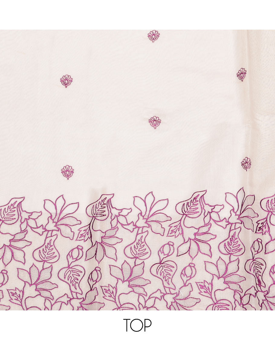 Cream-Purple Chanderi Material Chudidar Set