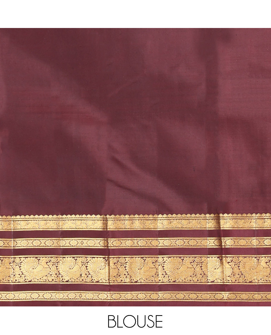 Grey Vasundhara Silk Saree, Woven with Mayil Buttas, Contrast Border of Mayil, and Kamalam Designs, Grand Pallu, and Contrast Blouse