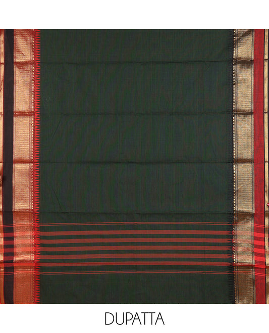 Bottle Green Mercerised Cotton Material Chudidar Set