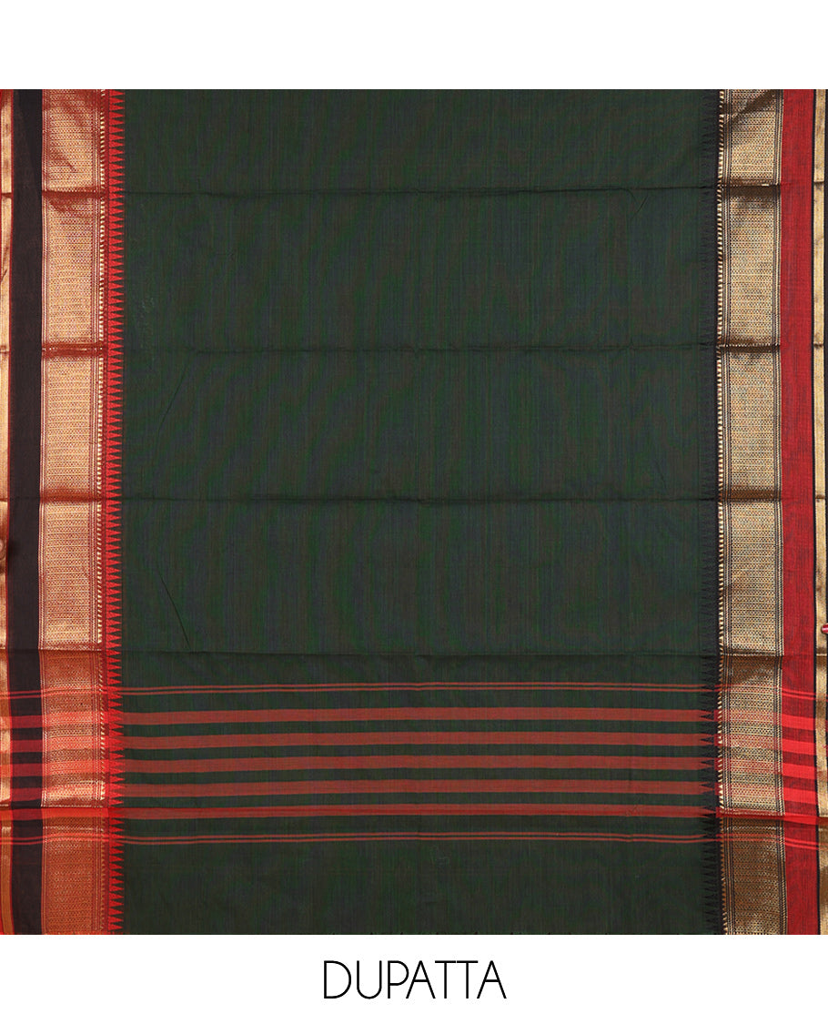 Bottle Green Mercerised Cotton Material Chudidar Set