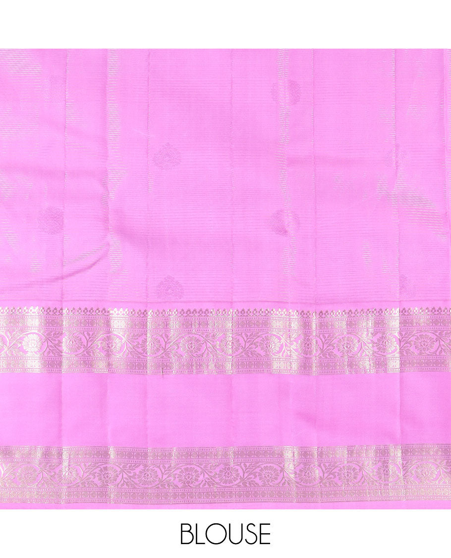 Light green striped , buttas silk saree with contrast rettai pettu border of thilakam mokku, paun, muthu design & zari design pallu
