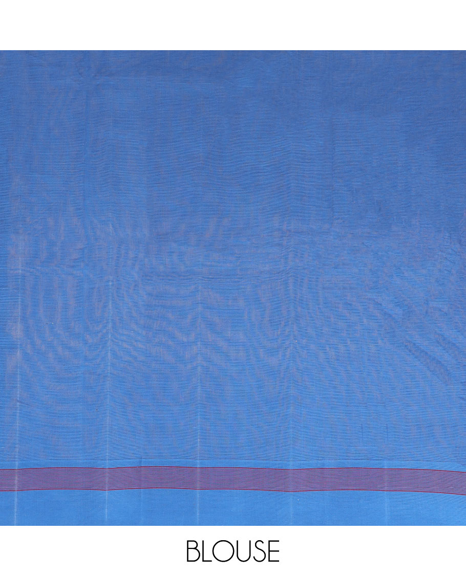 Blue kanchi cotton saree with contrast striped border & striped pallu