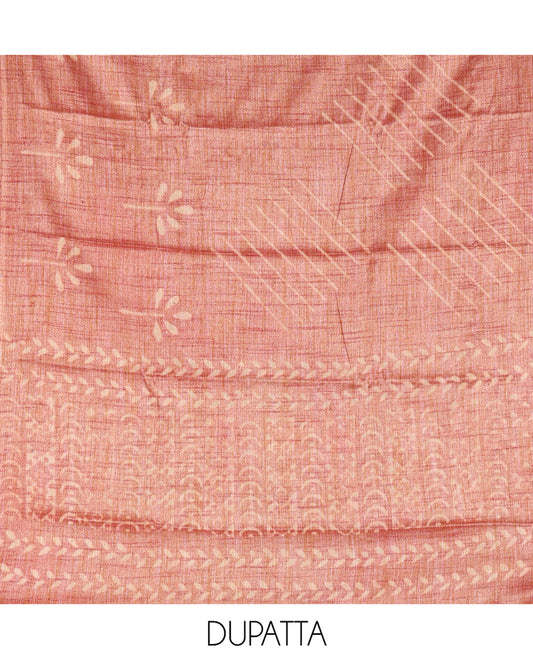 Onion Pink Semi-Silk Khadi Jute Material Chudidar Set