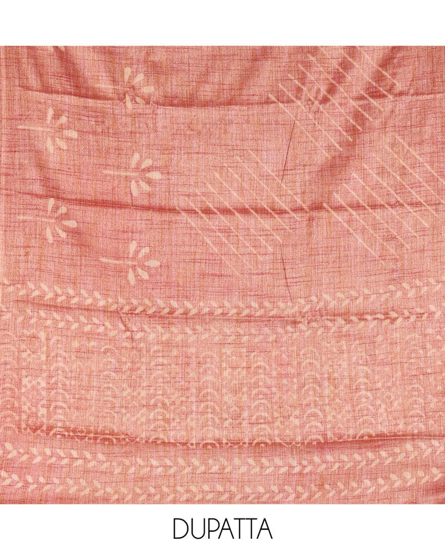 Onion Pink Semi-Silk Khadi Jute Material Chudidar Set