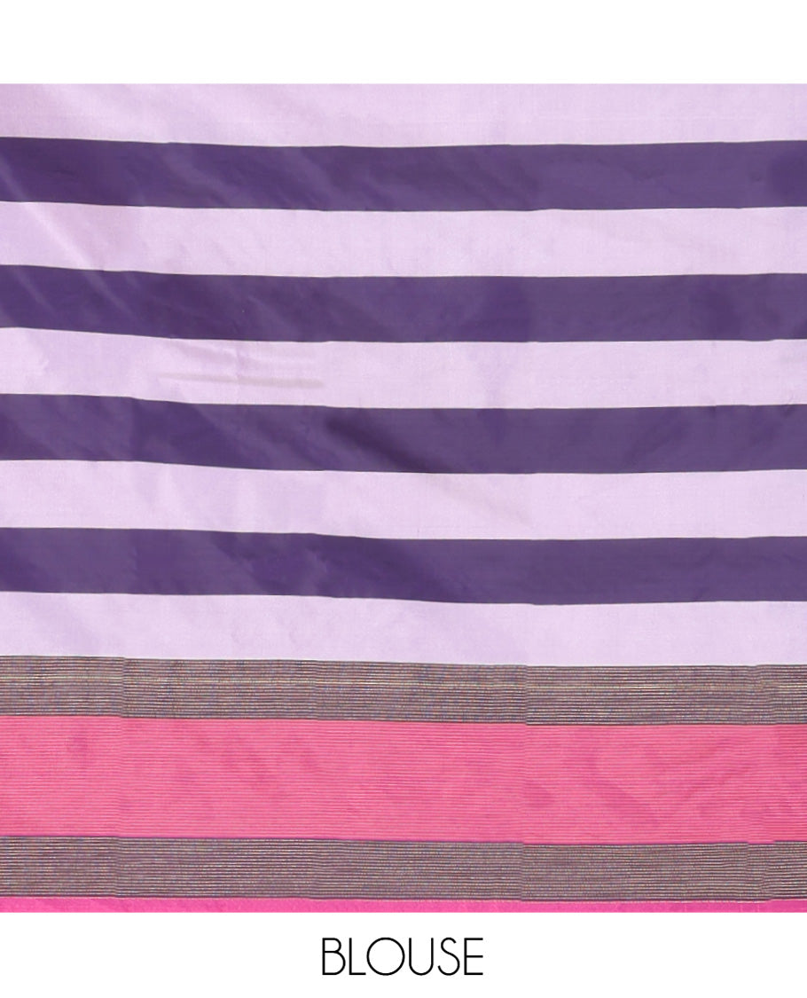 Multi-Color Aarani Gift Saree, Beautified with Checked Design and Zari Buttas on Its Body, Complemented by a Contrast-Checked Border, Subtly Striped Pallu, and Paired with a Matching Blouse