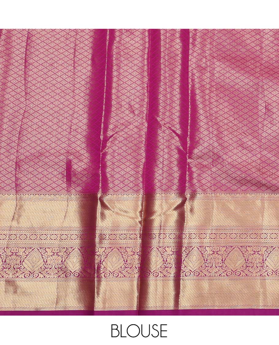 Green Art Silk Material Half Saree Set, Finely Crafted with Floral Jacquard Design Skirt, a Contrast Traditional Zari Design Border, Contrast Zari-Jacquard Blouse, and a Dhavani of Floral Designs