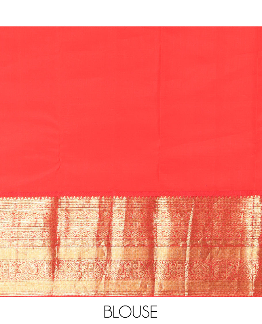 Brown Zari Buttas Vasundhara Lite Silk Mix Saree, a Contrast Rekku-Kodi Visiry-Mayil Kann Border, a Contrast Border