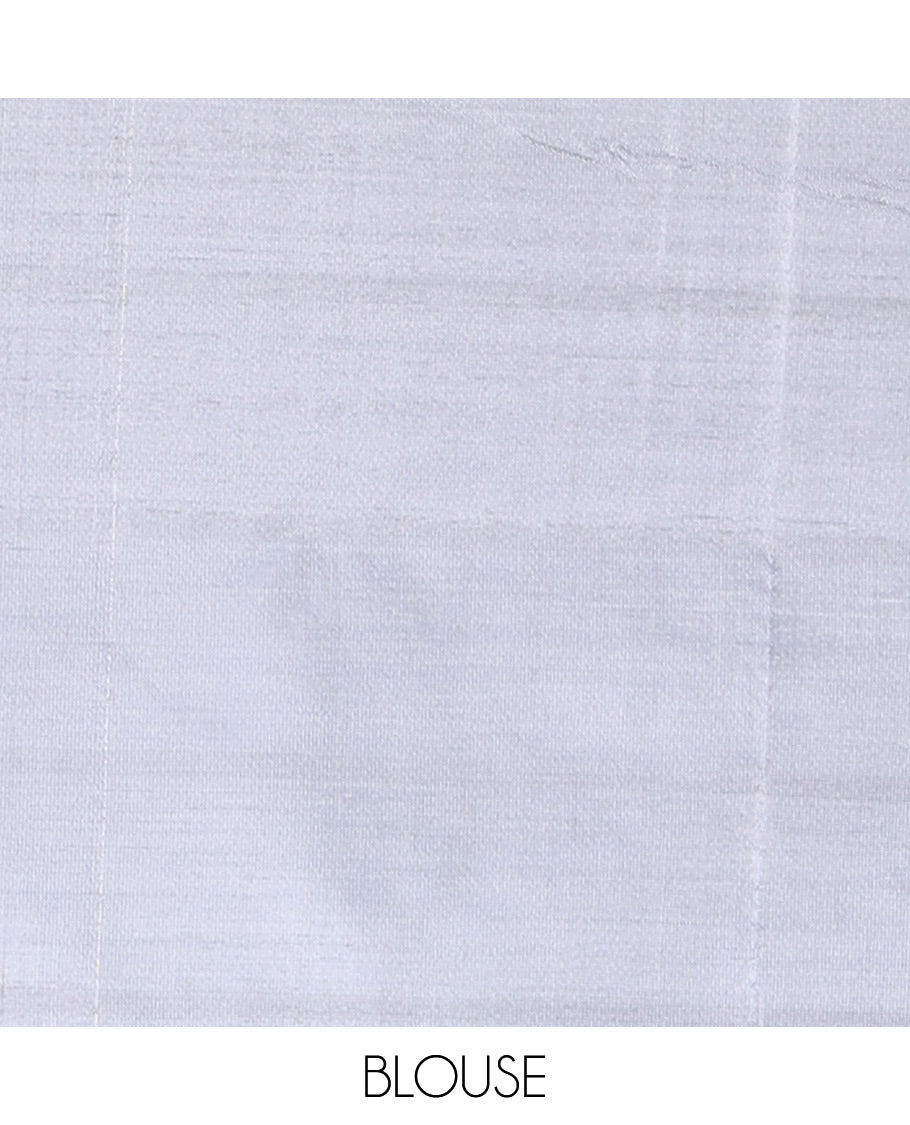 Borderless Violet Checked Banana Pith Saree, a Contrast Pallu of Stripes and Buttas, and a Contrast Blouse