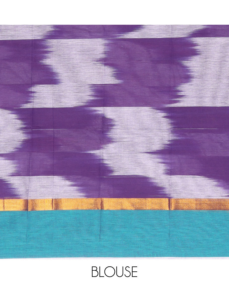 Violet Ikat Textured Chirala Cotton Saree, a Contrast Border, Self-Pallu, and a Matching Blouse