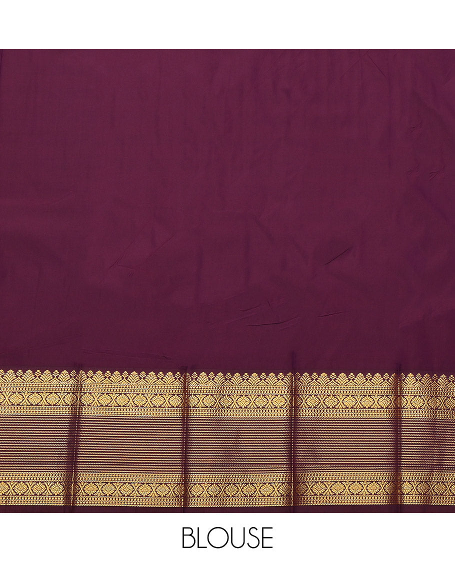 Rust Budget Silk Saree, Detailed with Zari Buttas, Complemented by a Contrast Traditional Zari Border, Grand Pallu, and a Contrast Blouse