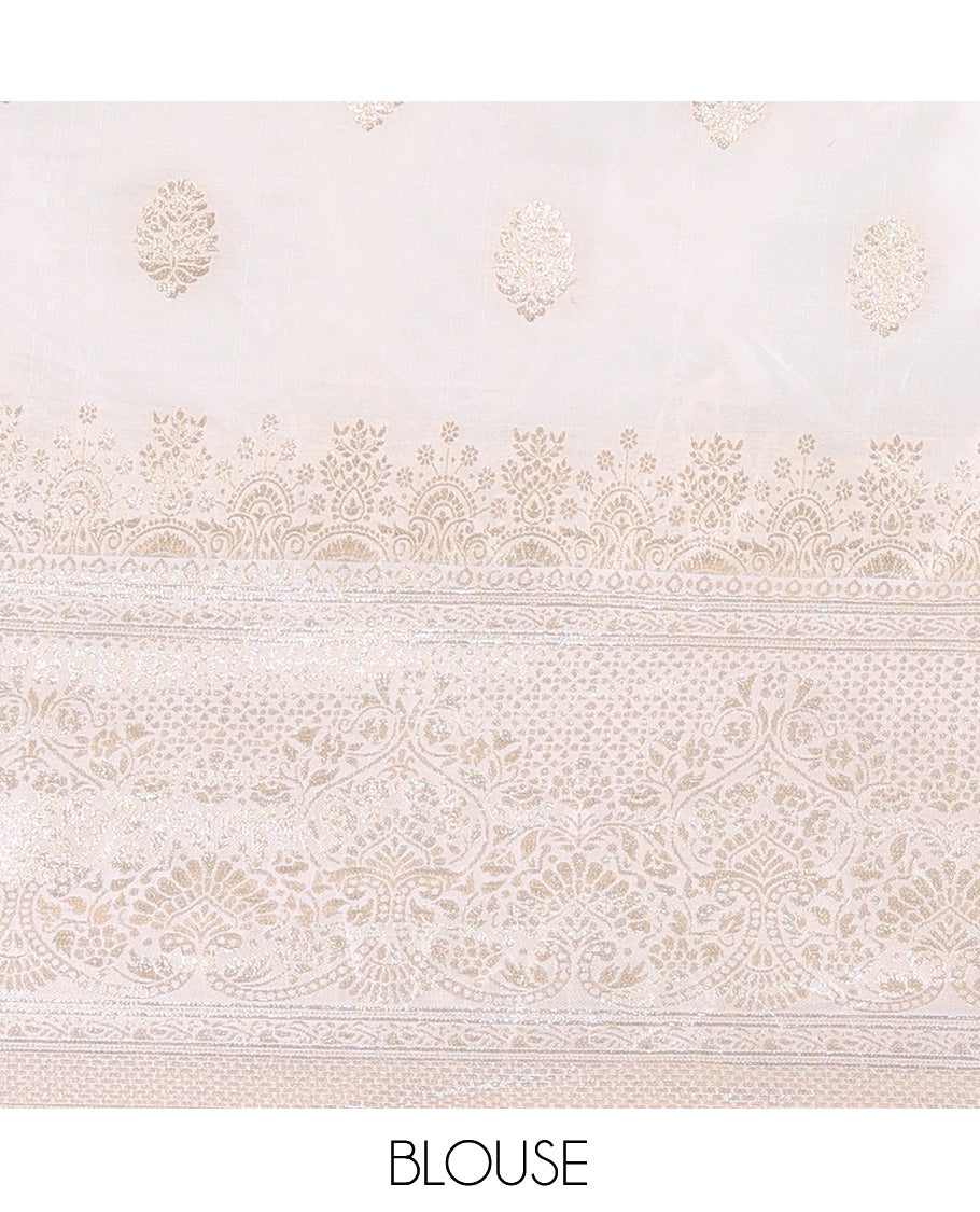 Cream Semi-Silk Half-Saree, Zari Buttas Skirt, Traditional Border, Matching Blouse, Dhavani