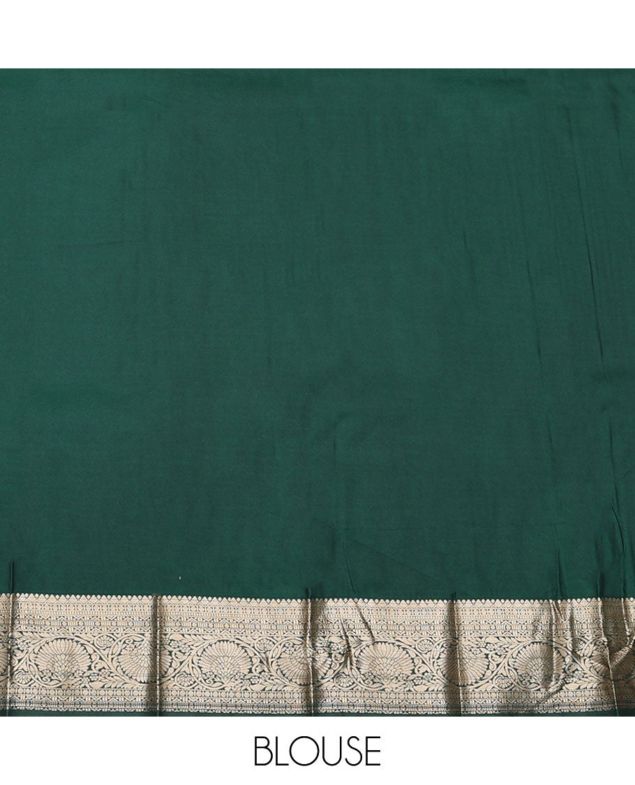Pink Budget Silk Saree, Meticulously Crafted with Peacock Buttas, Complemented by a Contrast Traditional Zari Border of Floral Creeper Designs, Grand Pallu of Jaal Designs, and Paired with a Contrast Blouse