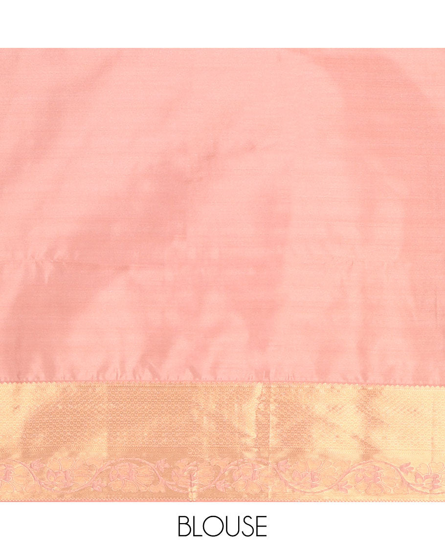 Light green  floral jacquard soft silk saree with contrast zari design border & argyle design pallu