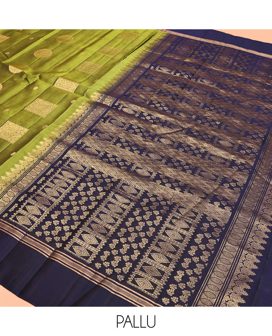 Green Mayuri Lite Silk Mix Saree, Gleamed Up with Square Buttas All Over Its Body, Complemented by Contrast  Border, Intricately Designed Pallu, and Paired with a Contrast Blouse