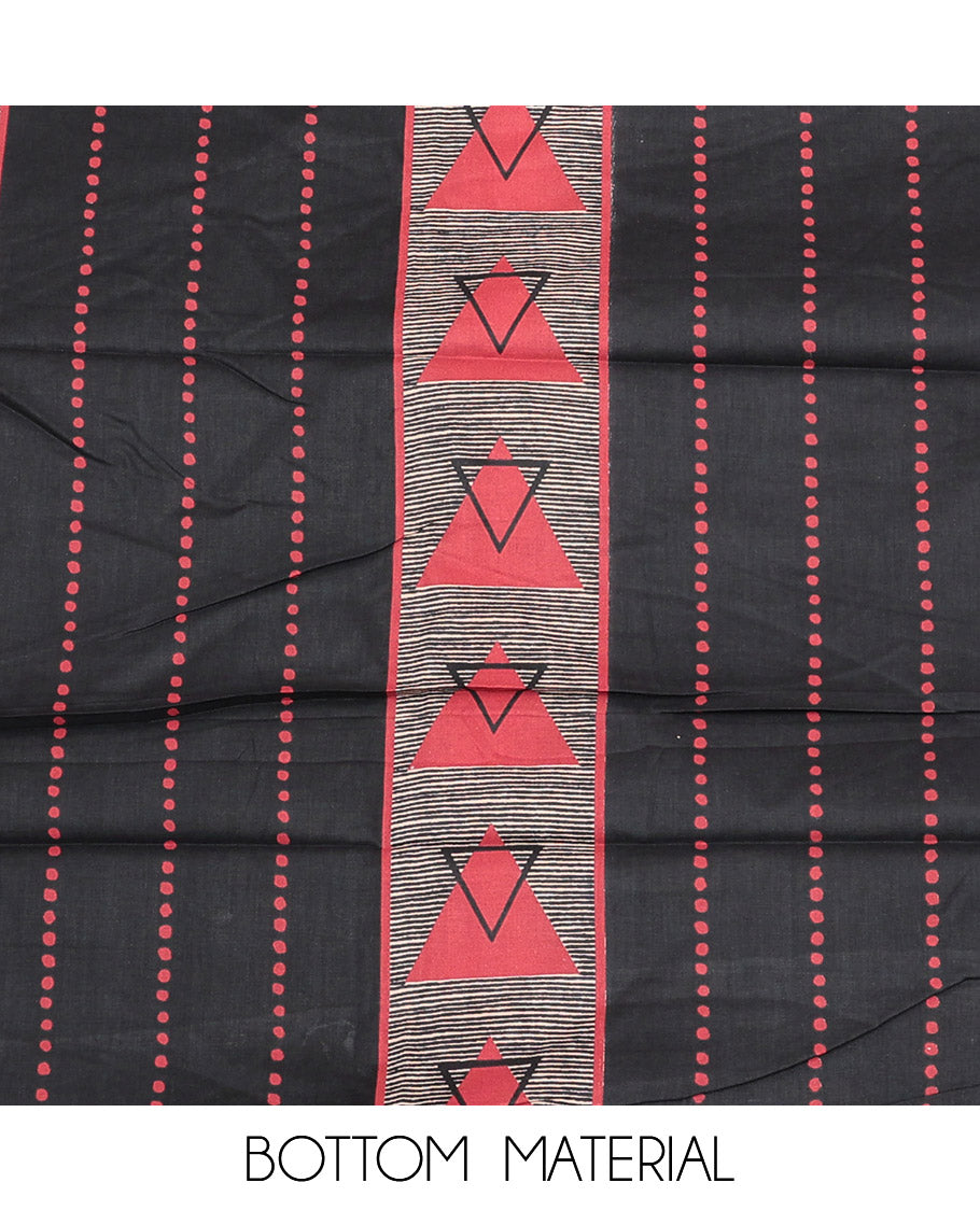 Chikku Cotton Material Churidar Set, Crafted with Stripes and Neck Work Top, a Contrast Geometric Printed Bottom, and Geometric Printed Dupatta