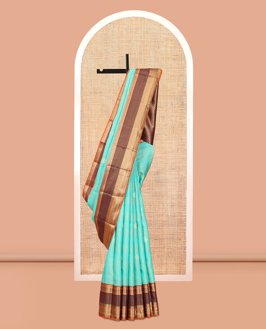 Blue Butta Enclosed Checks Vasundhara Lite Silk Mix Saree, a Contrast Traditional Border, Contrast Blouse