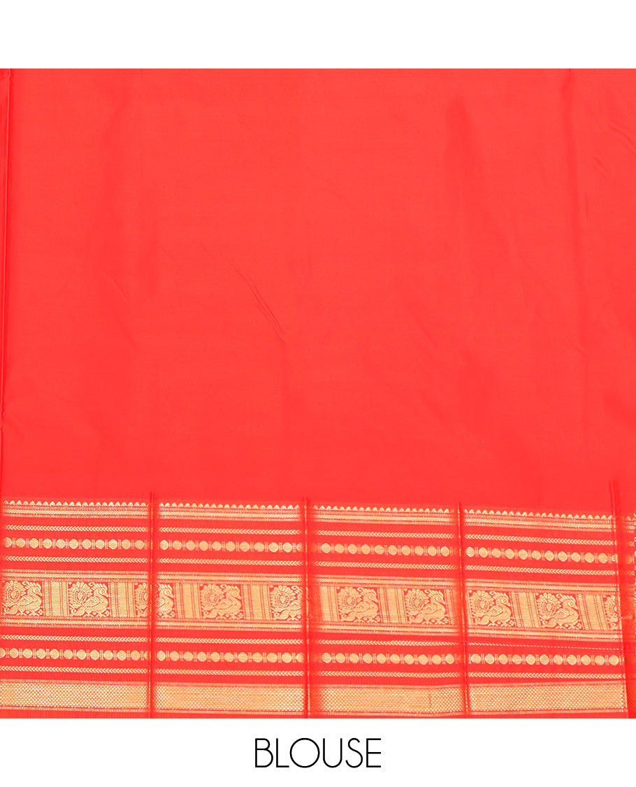 Green Budget Silk Saree, Embellished with Zari Buttas, a Contrast Traditional Zari Border, Grand Pallu, and a Contrast Blouse