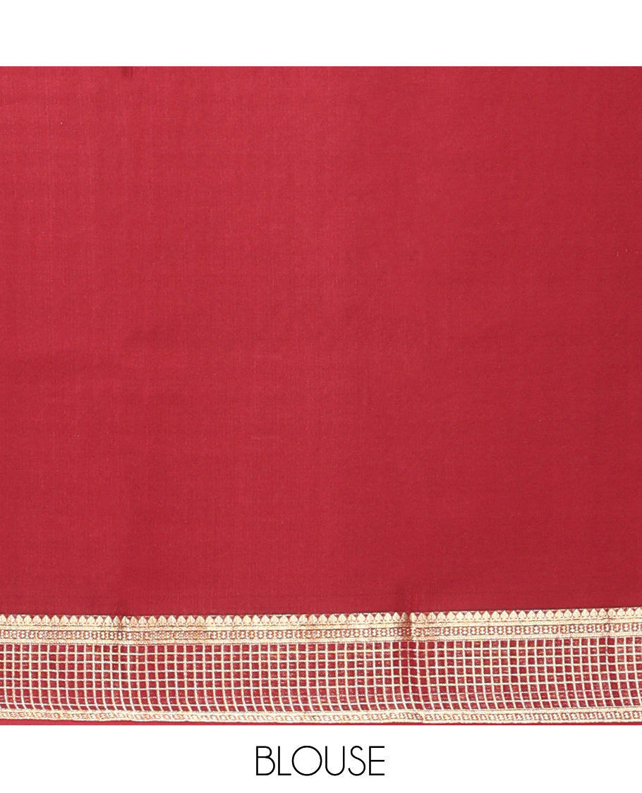 Green Mysore Silk Saree, Adorned with Peacock and Two-Headed Eagle Buttas, Complemented by a Contrast Traditional Zari Border, Intricate Pallu, and a Contrast Blouse