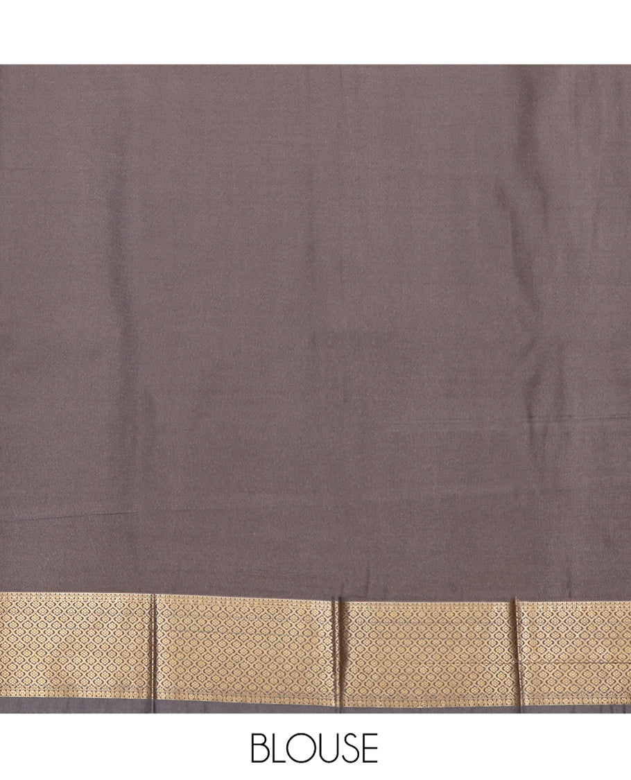 Maroon Budget Silk Saree, Adorned with Peacock Buttas, Complemented by a Contrast Temple Traditional Zari Border, Grand Pallu, and Contrast Blouse
