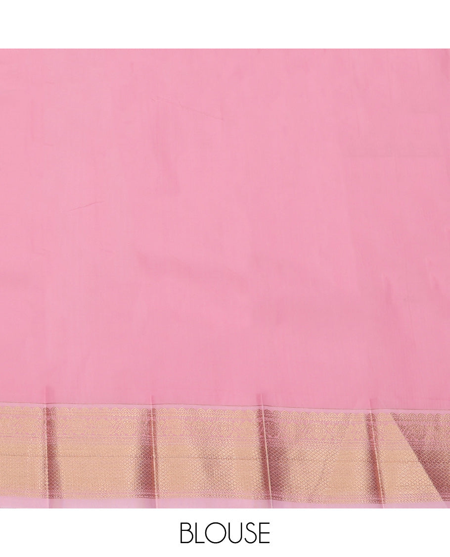 Green Budget Silk Saree, Gleamed Up with Zari Buttas and Checks, Complemented by Contrast Traditional Zari Border, Jaal Pallu, and a Contrast Blouse