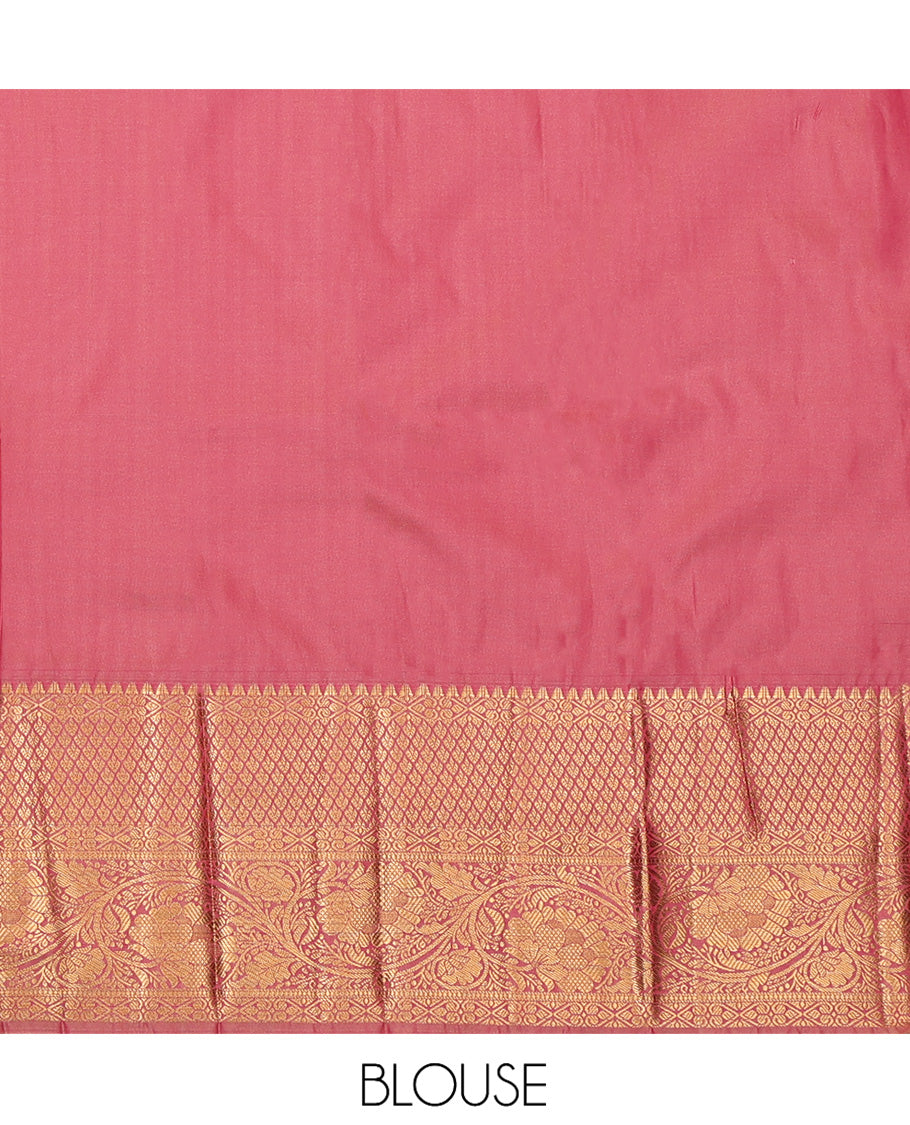 Sandal Budget Silk Saree, Richly Detailed with Floral Jacquard, Complemented by a Contrast Traditional Zari Border, Grand Pallu, and a Contrast Blouse