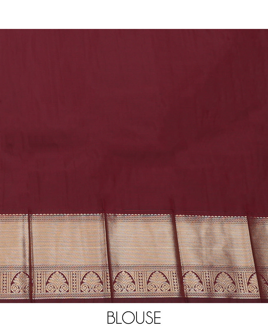 Yellow Budget Silk Saree, Subtly Sparkled with Zari Butta Enclosed Checks, Complemented by a Contrast Traditional Zari Design Border, Grand Pallu, and a Contrast Blouse