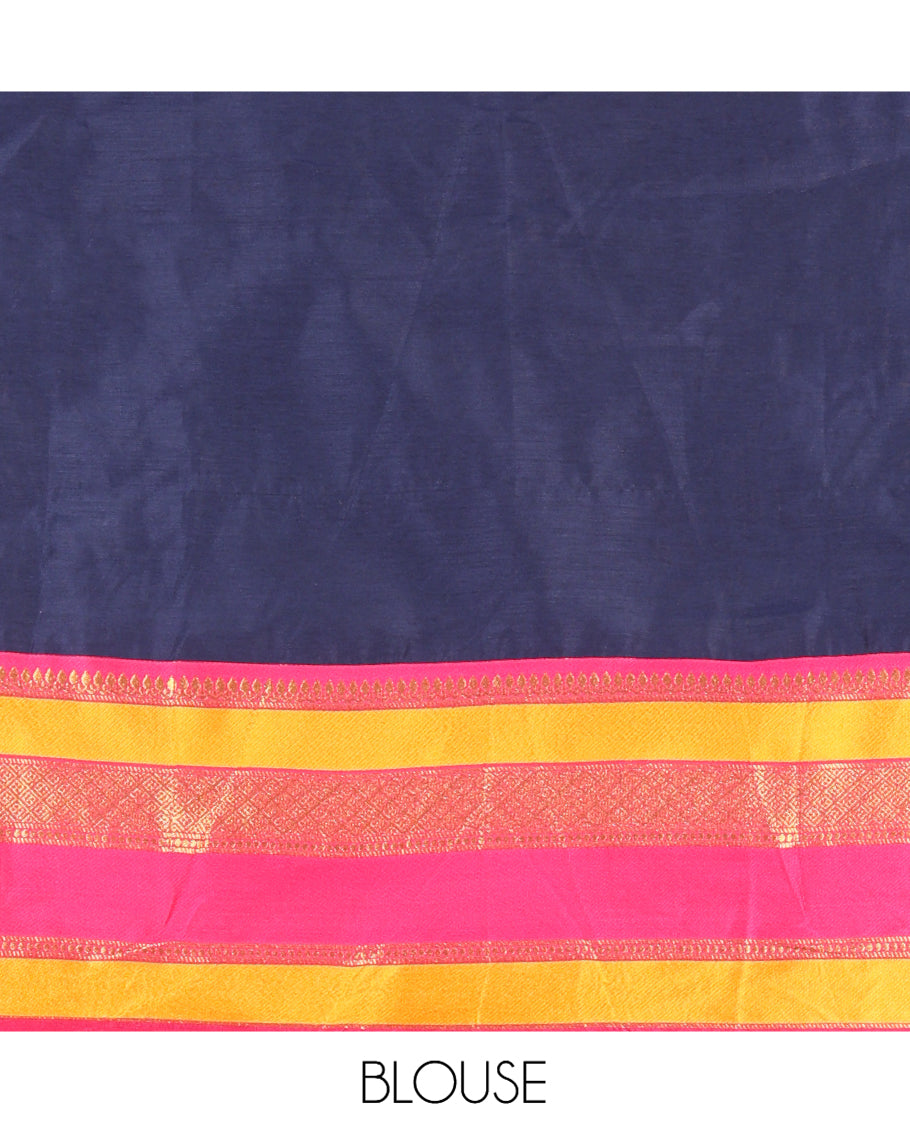 Navy Blue Pink Semi-Silk Half-Saree