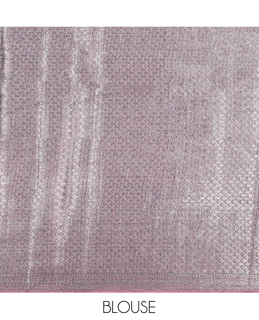 Maroon Tussar Silk Saree, Gleamed Up with Zari Buttas and Stripes, a Piping Border, Jaal Pallu, and a Matching Blouse