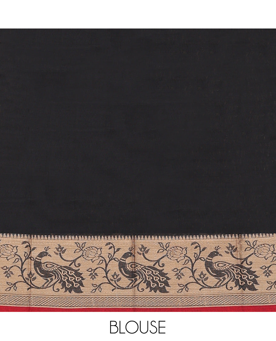 Grey Cotton Half-Saree Features Plain Skirt, a Contrast Zari Border, a Matching Blouse, and a Contrast Dhavani