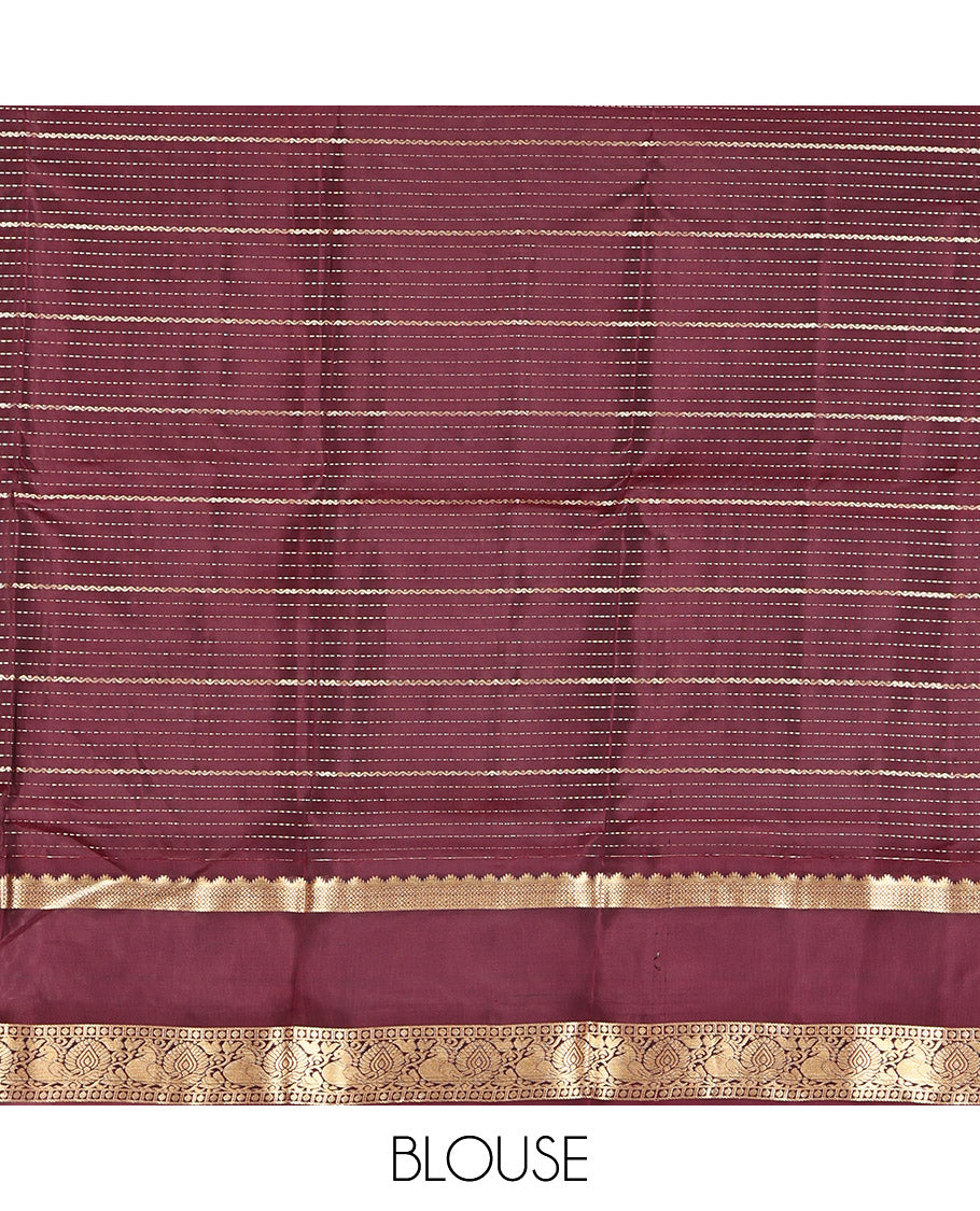 Green Mayuri Lite Silk Mix Saree, Spotlighted with Zari Checks, a Contrast Rettai Pettu Border of Rekku, Rudraksha, and Mayil, Geometric Pallu, and a Contrast Blouse