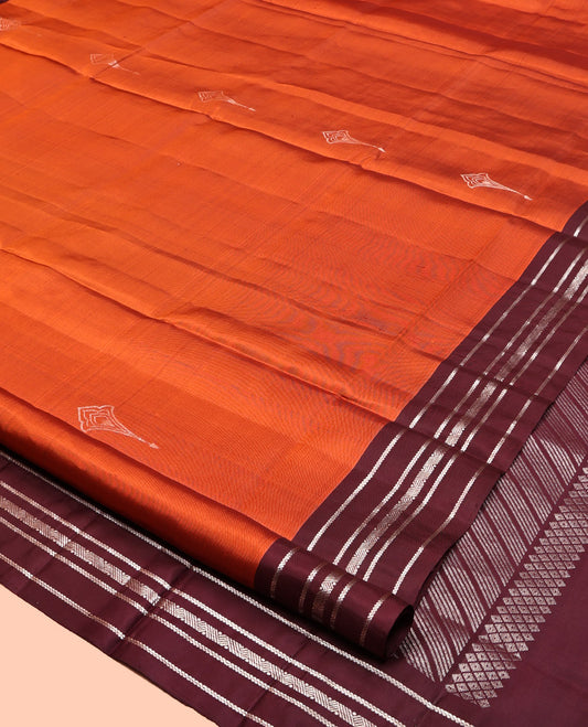 Orange Mayuri Soft Silk Saree, Crafted with Zari Buttas, Complemented by a Contrast Traditional Border, Pallu of Zari Stripes, and Contrast Blouse