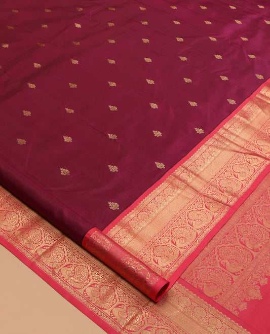 Maroon Vasundhara Lite Silk Mix Saree, Woven with Zari Buttas, a Contrast Border of Mayil Designs, Floral Pallu, and a Contrast Blouse