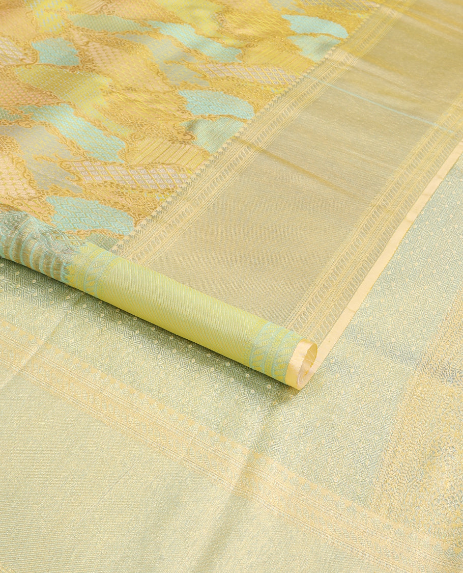 Muti-colored rangkat style silk saree with border of muthu & banaras design , pallu of intricate zari design