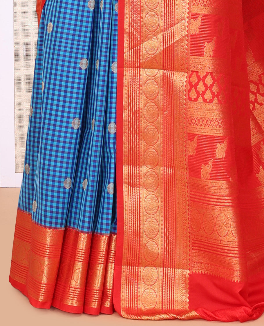 Dark Blue-Light Blue Micro Checks Budget Silk Saree