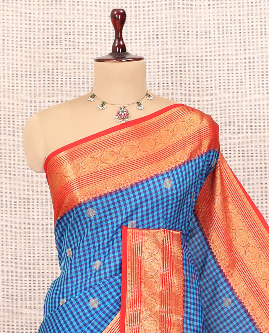 Dark Blue-Light Blue Micro Checks Budget Silk Saree