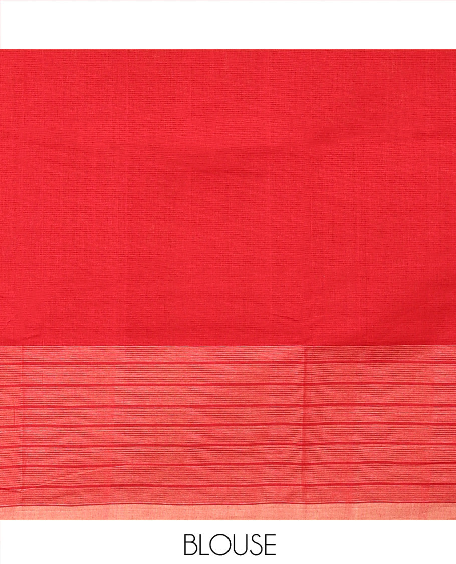 Light Orange Striped Mangalgiri Cotton Saree, Complemented by Contrast Checked Border, Contrast Pallu and Paired with a Contrast Blouse