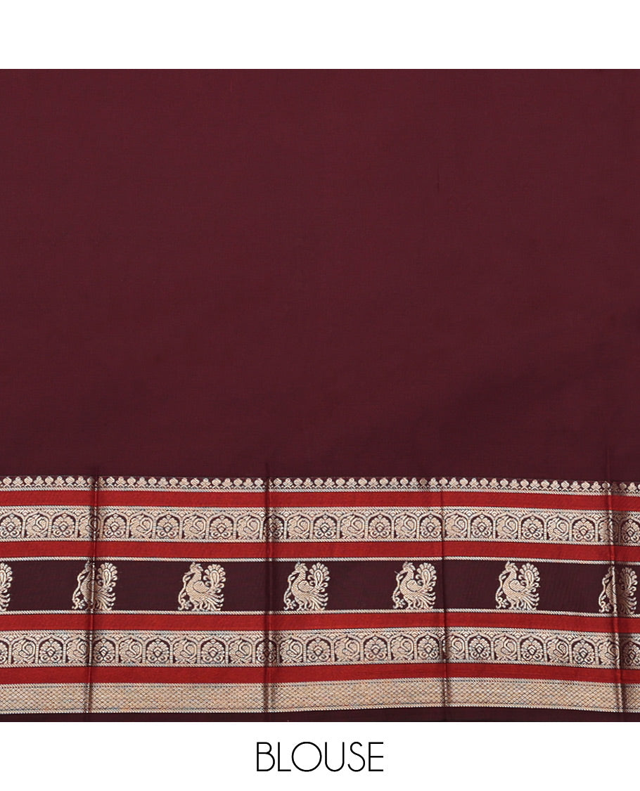Green Budget Silk Saree, Detailed with Round Zari Buttas All Over Its Body, Complemented by Contrast Traditional Zari Designs Woven Border, Grand Jaal Pallu and Paired with a Contrast Blouse