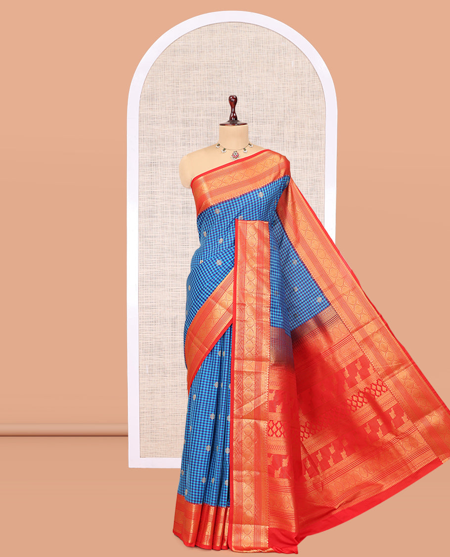 Dark Blue-Light Blue Micro Checks Budget Silk Saree