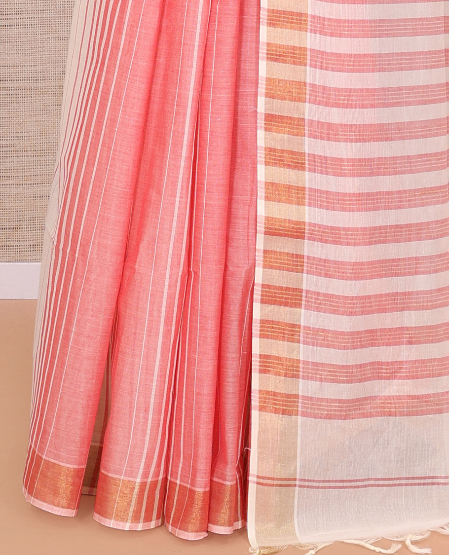 Cream-Peach Jute Cotton Saree