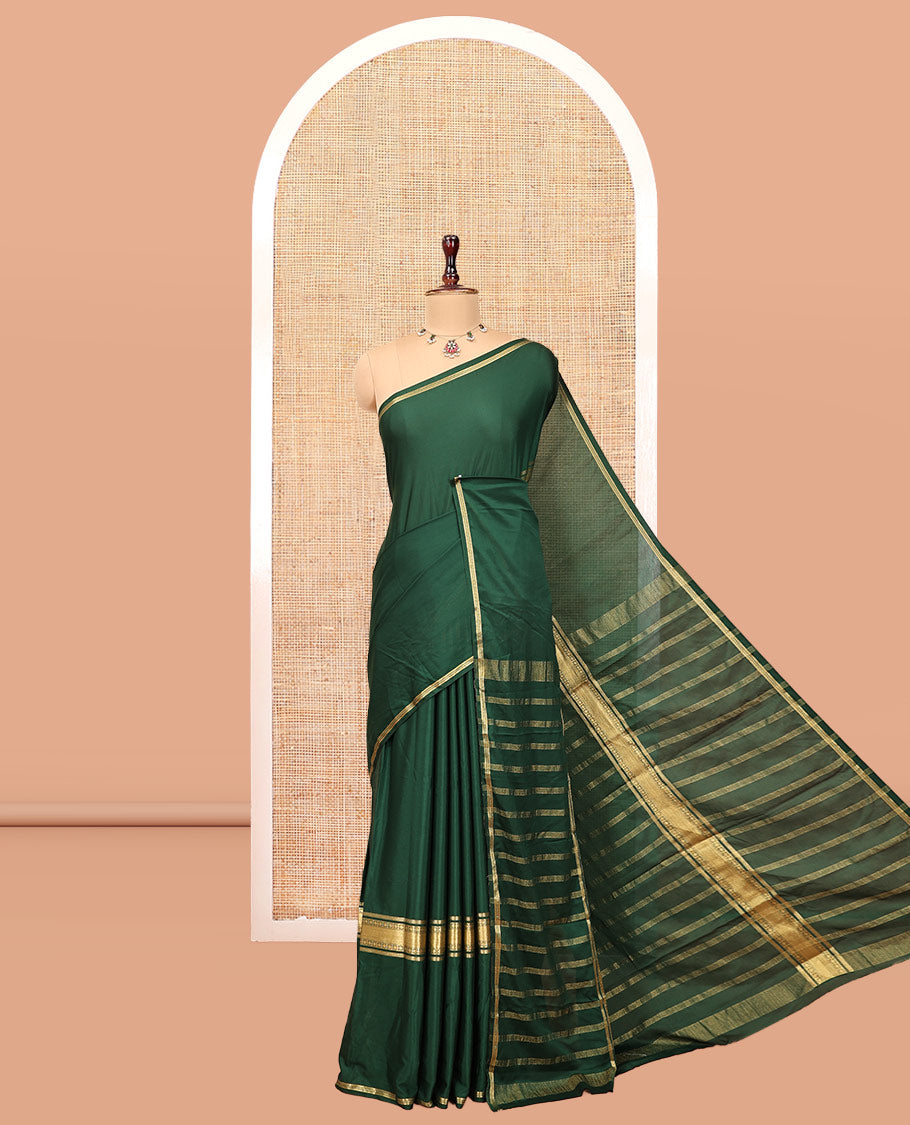Bottle Green Semi-Mysore Silksaree, a Traditional Zari Border, a Matching Blouse