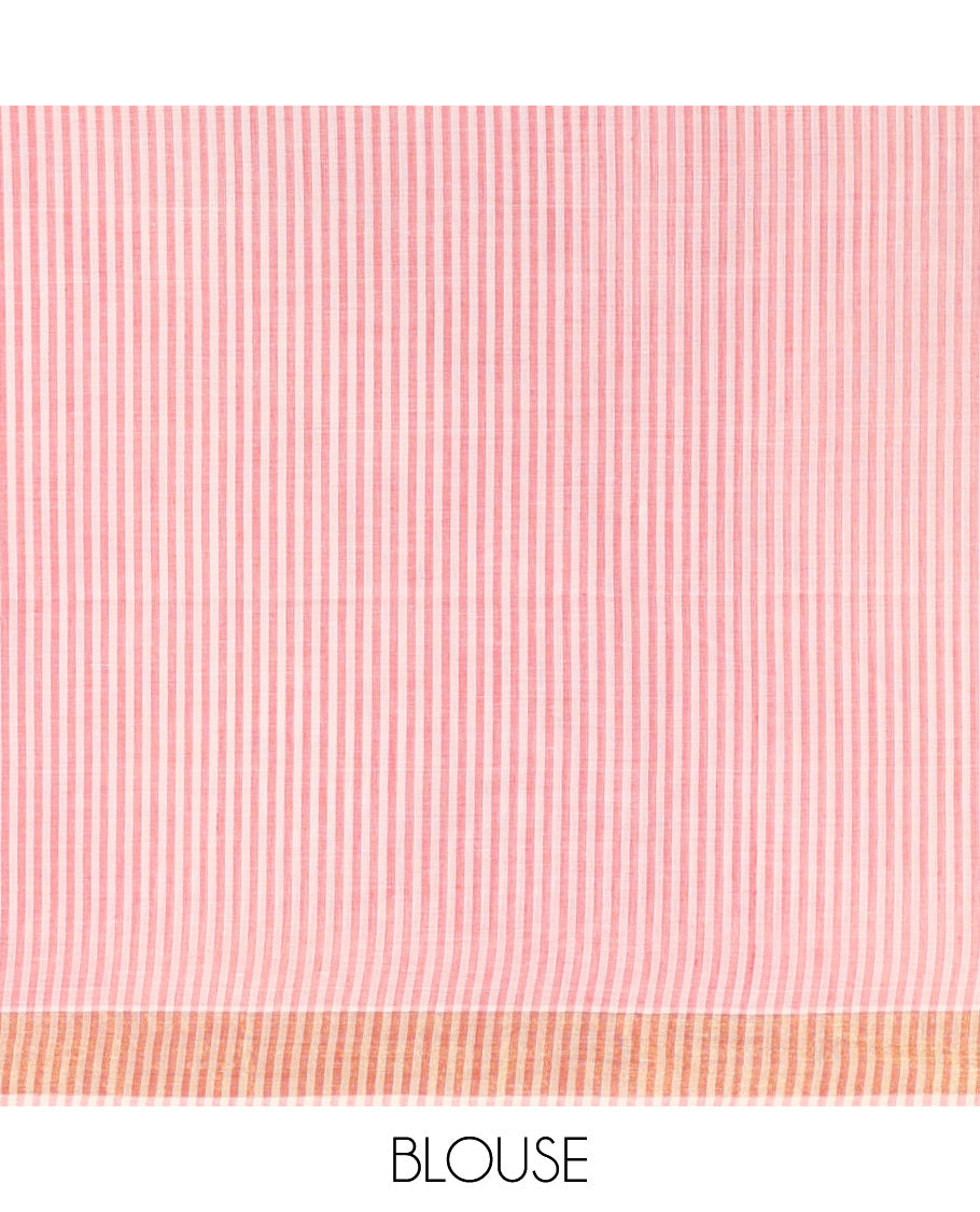 Cream-Peach Jute Cotton Saree