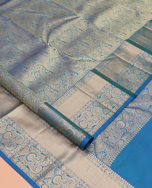 Blue Paisley Jacquard Kanchipuram Wedding Silk Saree