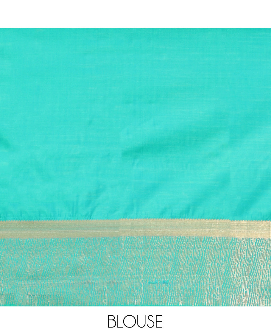 Blue Budget Silk Saree, Richly Detailed with Stripes and Peacock Buttas, Traditional Zari Border, Contrast Grand Pallu, and a Contrast Blouse