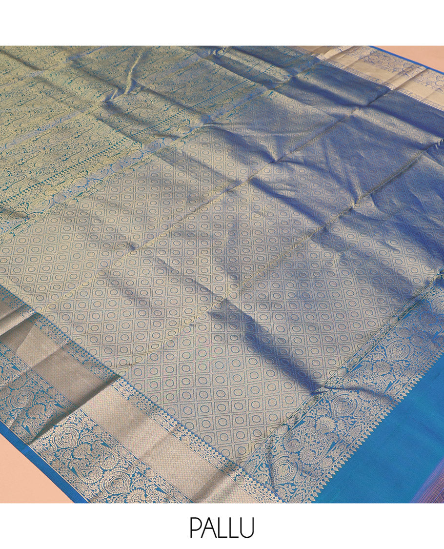 Blue Paisley Jacquard Kanchipuram Wedding Silk Saree