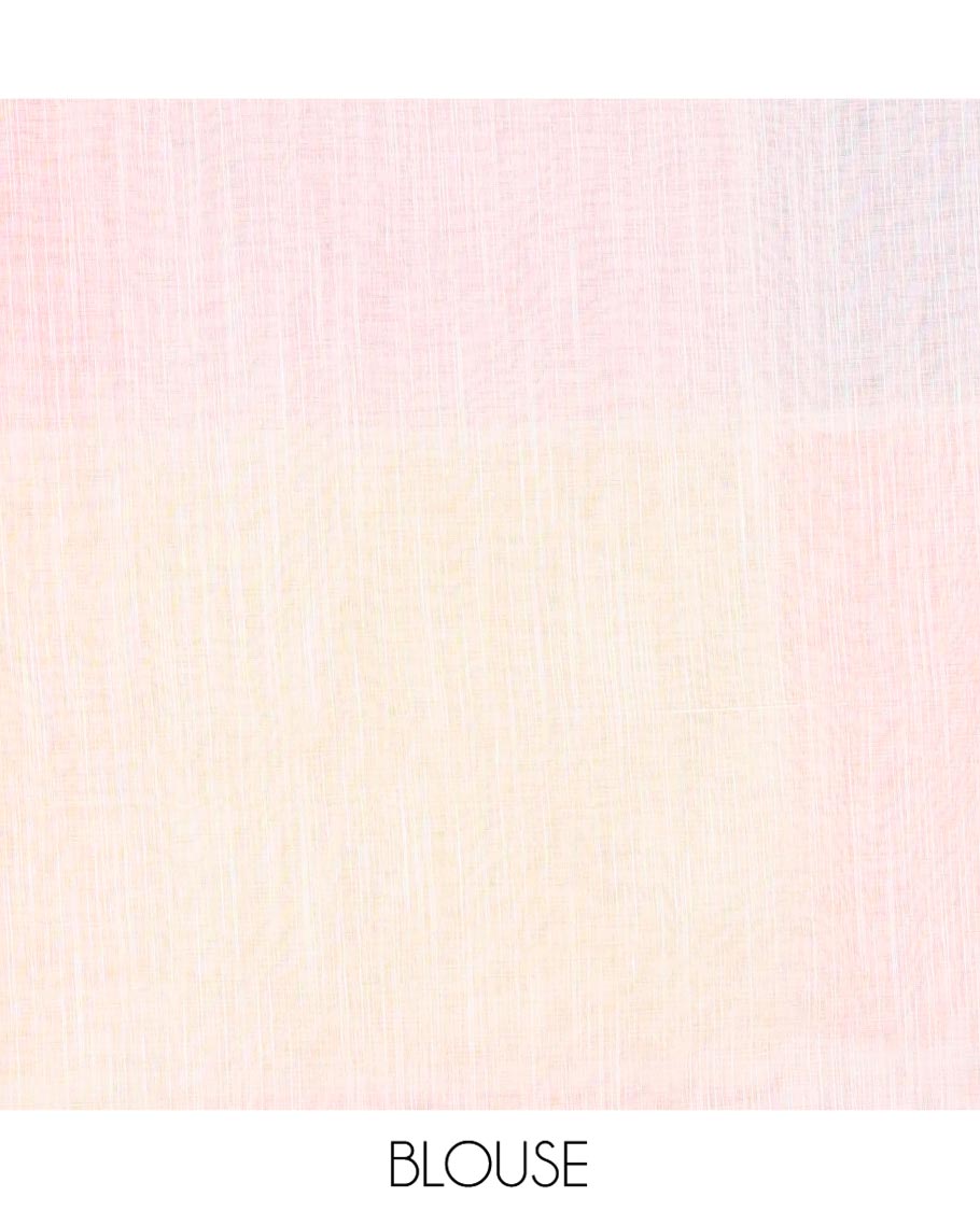 Borderless Multi-color Linen Cotton Saree, Adorned with Big Colorful Solid Checks On Its Body, Self-Pallu of Tassels, and Paired with a Contrast Plain Blouse