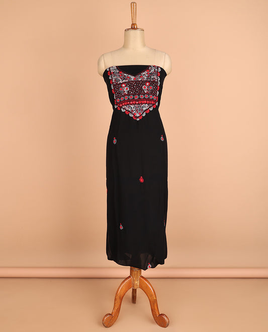 Black chudidhar material challa flower print georgette top with santoon material pants & challa work dupatta