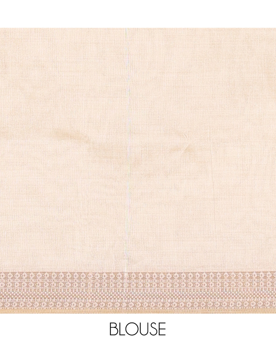 Cream Semi-Tussar Saree, Adorned with Floral Embroidery, a Self-Border, Embroidery Pallu, and a Matching Blouse