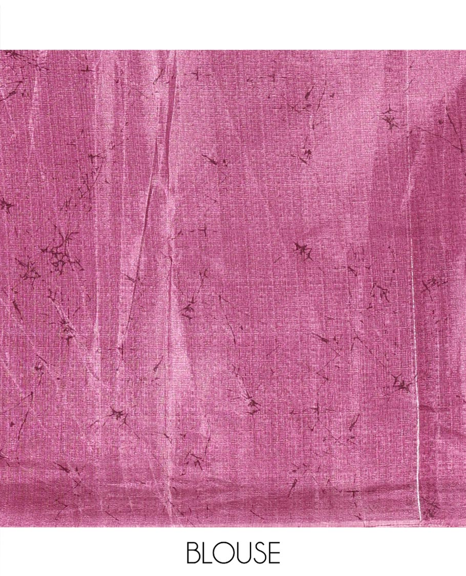 Cream and Purple Art Khadi Cotton Saree, Adorned With Half-and-Half-style Floral Print On Its Body, Highlighted by Contrast Piping Border, Self-Pallu and Paired with a Contrast Blouse